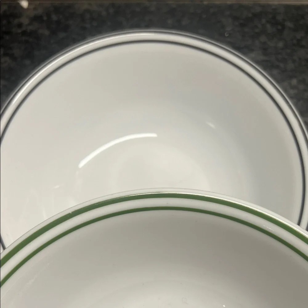 Corelle White Bowls with Green and Black Trim